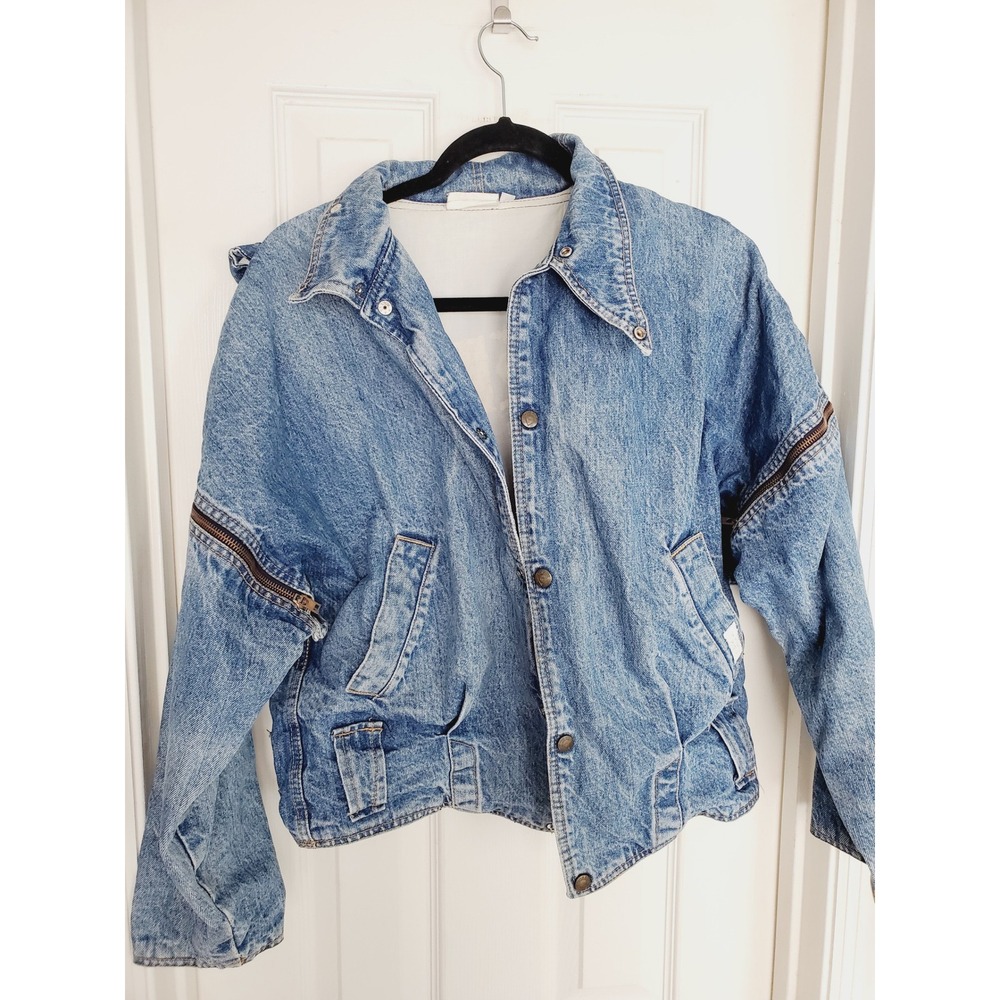 Guess Georges Marciano Denim Jacket Blue Vintage Zip Sleeve Bomber Size M - Picture 1 of 15